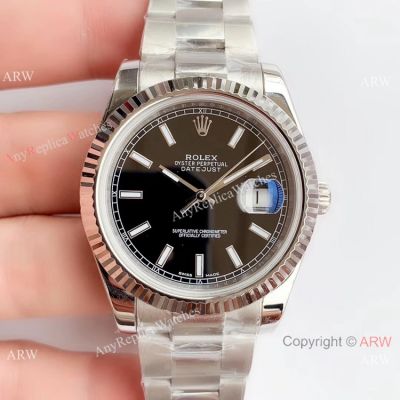 Noob Factory Caliber 3235 V3 Rolex DateJust II 41 Black Dial Fluted Bezel Watch
